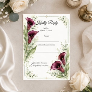 Elegante Pflaumen-Kalla-Lilie Romantische Hochzeit RSVP Karte
