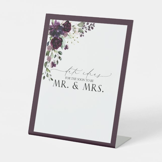 Elegante Pflaumen Lila Wasserfarben Datum der Idee Sockelschild (Vorderseite)