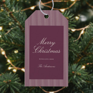 Elegante Pflaumenstreifen Weihnachten Geschenkanhänger