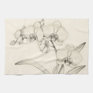 Elegante Phalaenopsis-Orchideen-Linienkunst Geschirrtuch