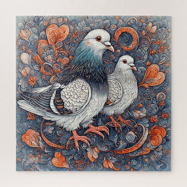 Elegante Pigeon Pair Inmitten der faszinierenden B Puzzle (Vertikal)