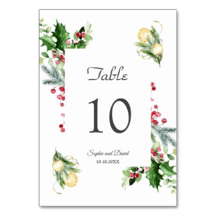 Elegante Pine Berry Weihnachtsbälle Hochzeit Tischnummer
