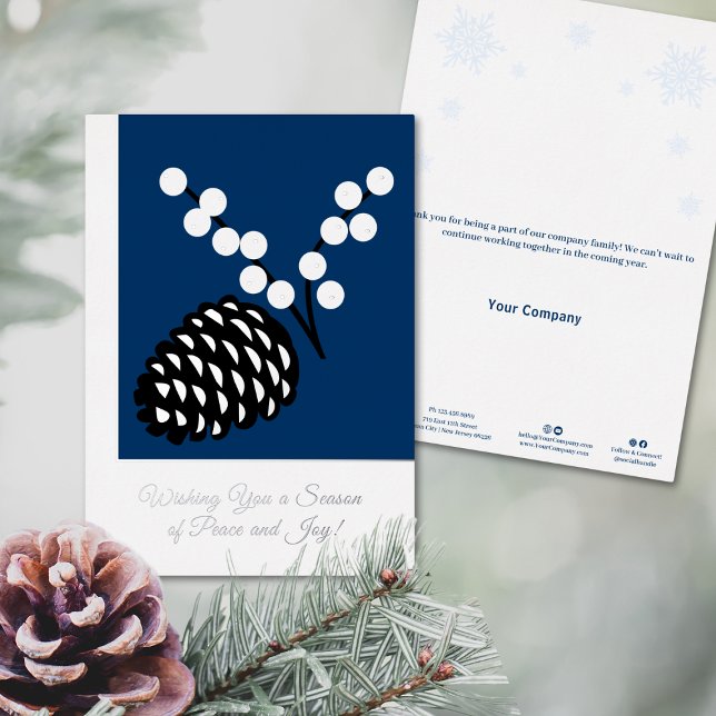 Elegante Pine Cone Foil Paradies für Kletterhexen: Folieneinladung (Elegant Pine Cone Foil Business Holiday Card, Black, White and Blue)
