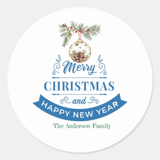 Elegante Pine Cone Weihnachten und Neues Jahr Runder Aufkleber (Vorderseite)