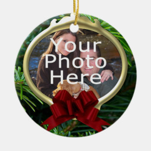 Elegante Pine Custom Foto Weihnachtsfeier Keramik Ornament
