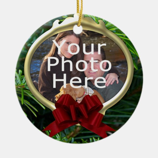 Elegante Pine Custom Foto Weihnachtsfeier Keramik Ornament (Vorne)