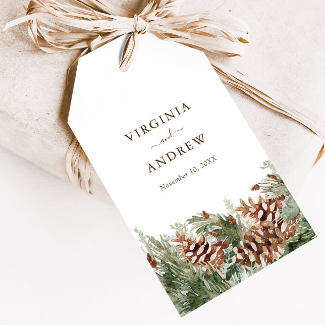 Elegante Pine Geschenkanhänger (Elegant Pine Greenery White Gift Tags by Painted Paperie
)