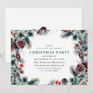 Elegante Pine Holly Berry Weihnachtsfeier Einladung
