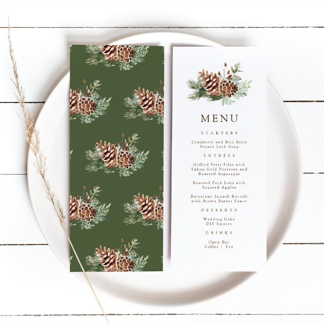Elegante Pine Menükarte (Elegant Pine Watercolor Wedding Menu by Painted Paperie
)