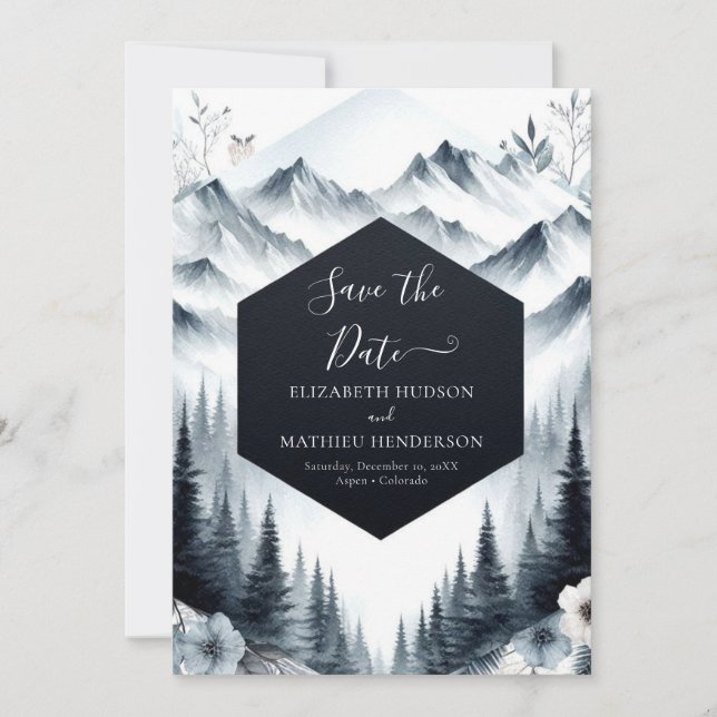 Elegante Pine Mountain Hochzeit Save The Date (Vorderseite)