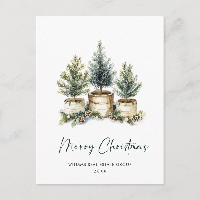 Elegante Pine Tree Christmas Company Gruß Postkarte (Vorderseite)