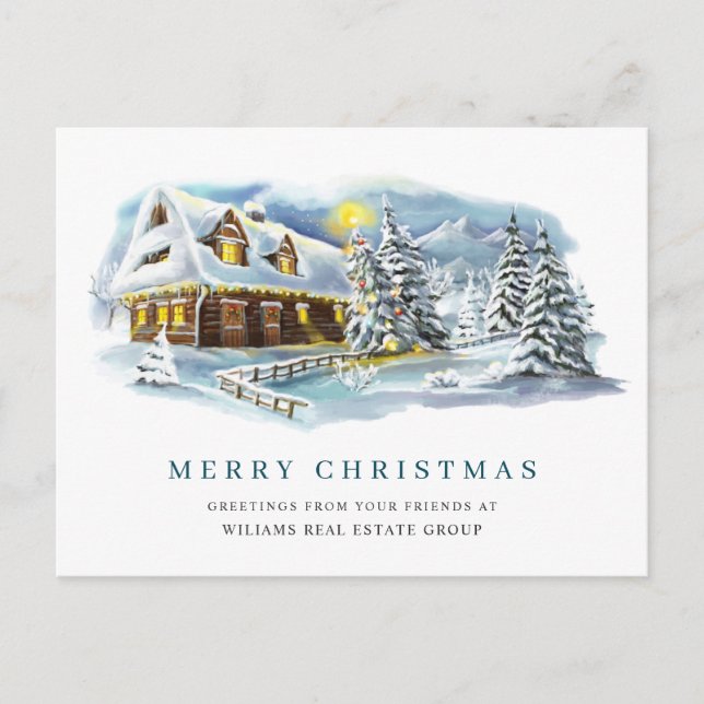 Elegante Pine Tree Weihnachten Corporate Gruß Postkarte (Vorderseite)