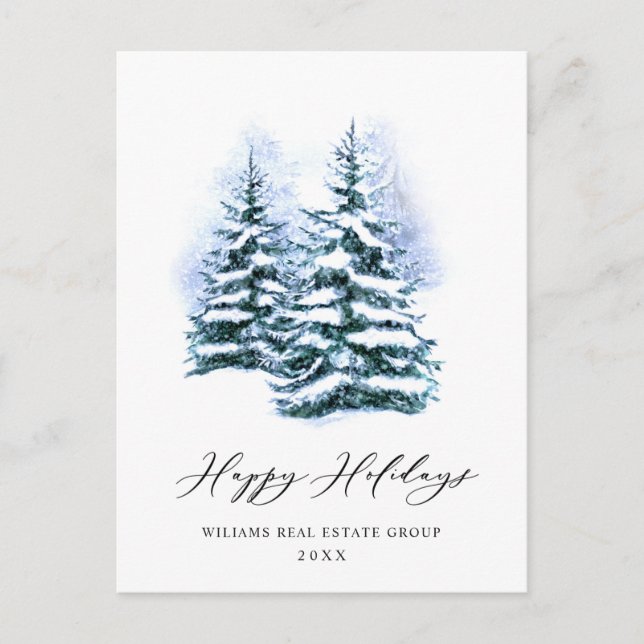 Elegante Pine Tree Weihnachten Corporate Gruß Postkarte (Vorderseite)