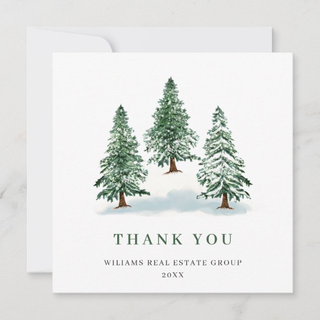 Elegante Pine Tree Weihnachten Corporate Holiday Dankeskarte (Vorderseite)