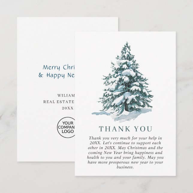 Elegante Pine Tree Weihnachten Corporate Holiday Dankeskarte (Vorne/Hinten)