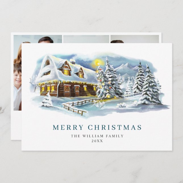 Elegante Pine Tree Weihnachten Gruß 3 Foto (Vorne/Hinten)