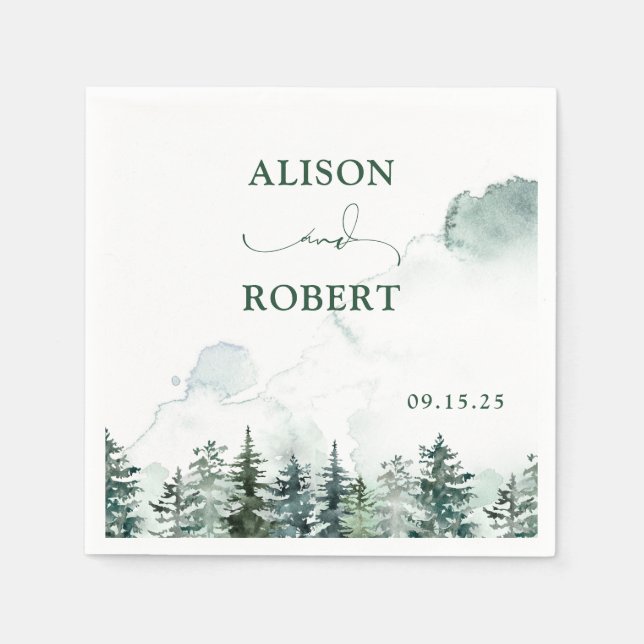 Elegante Pine Trees Forest Calligraphy Wedding Serviette (Vorderseite)
