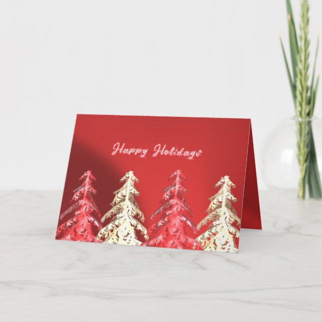 Elegante Pine Trees Red Corporate Holiday Card Dankeskarte (Vorderseite)