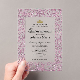 Elegante Pink 15. Geburtstags-Quinceanera Acryleinladungen