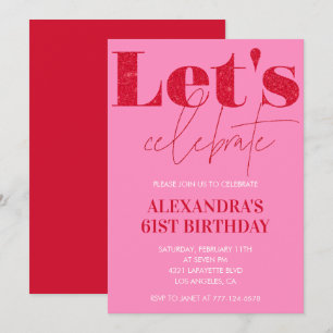 Elegante Pink 61. Geburtstagseinladung Glitter Gla Einladung