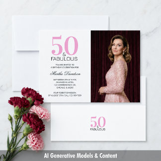 Elegante Pink Black 50 und Fantastisch Geburtstags Einladung