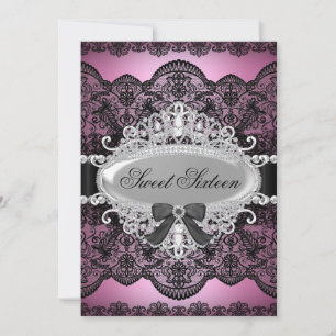 Elegante Pink & Black Diamond Spitze Sweet 16 Einl Einladung