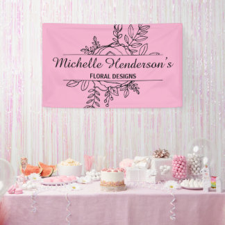 Elegante Pink & Black Rose Umriss Florist Banner