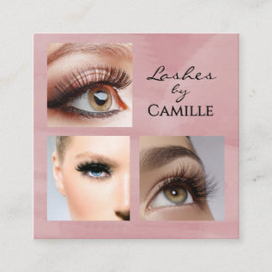Elegante Pink Black Script 3 Foto Make-up Quadratische Visitenkarte