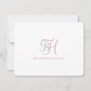 Elegante Pink Blau Monogramm Flach Notizkarte Mitteilungskarte