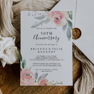 Elegante Pink Blush Blumen 50. Hochzeitstag Einladung