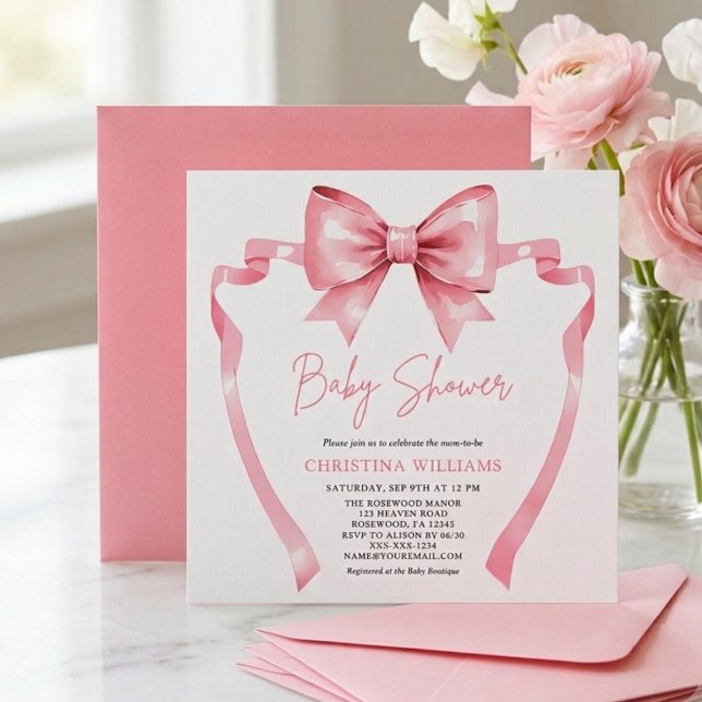 Elegante Pink Bow Baby Dusche Einladung (Von Creator hochgeladen)