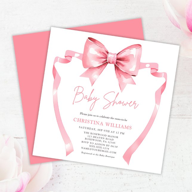 Elegante Pink Bow Baby Dusche Einladung (Von Creator hochgeladen)