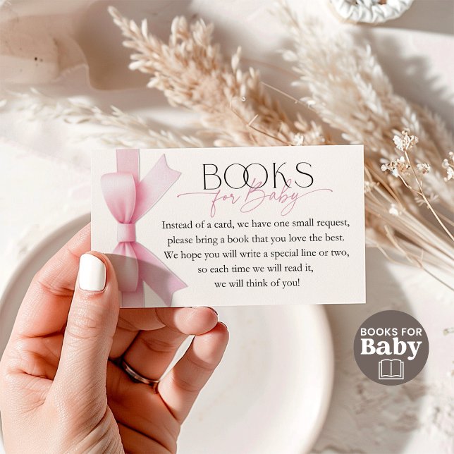 Elegante Pink Bow Coquette Books for Baby Shower Begleitkarte (Von Creator hochgeladen)