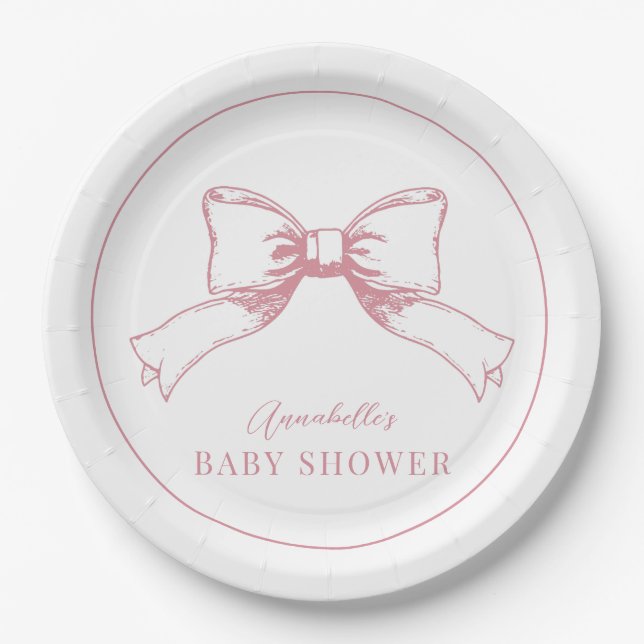Elegante Pink Bow Girl Baby Dusche Pappteller (Vorderseite)