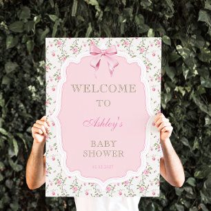 Elegante Pink Bow Girl Babydusche Willkommen Poster