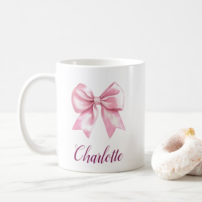 Elegante Pink Bow & Name Coffee Tasse (Mit Donut)