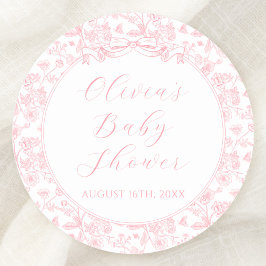 Elegante Pink Bow Vintag Floral Girl Babydusche Runder Aufkleber