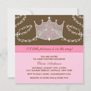 Elegante Pink Brown Baby Girl Princess Baby Shower Einladung