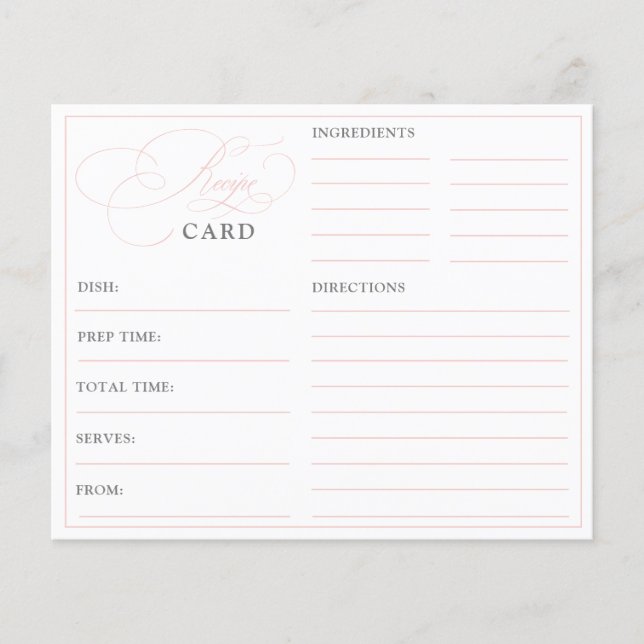 Elegante Pink Calligraphy Brautparty Rezept Card (Vorderseite)