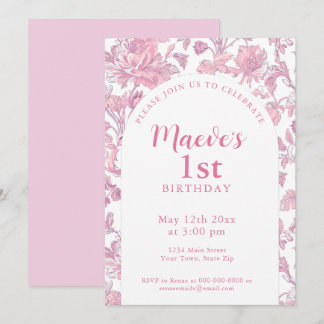 Elegante Pink-Chinoiserie zum 1. Geburtstag Einladung
