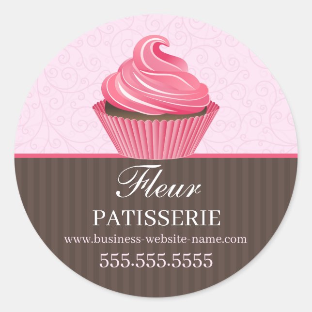 Elegante Pink Cupcake Bäckerei Runder Aufkleber (Vorderseite)