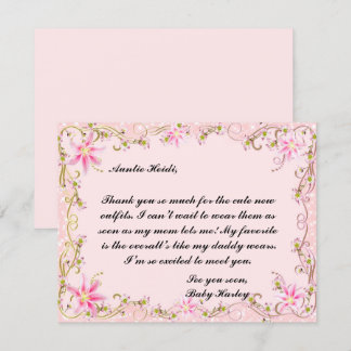 Elegante Pink Floral Baby Dusche Danke Karte