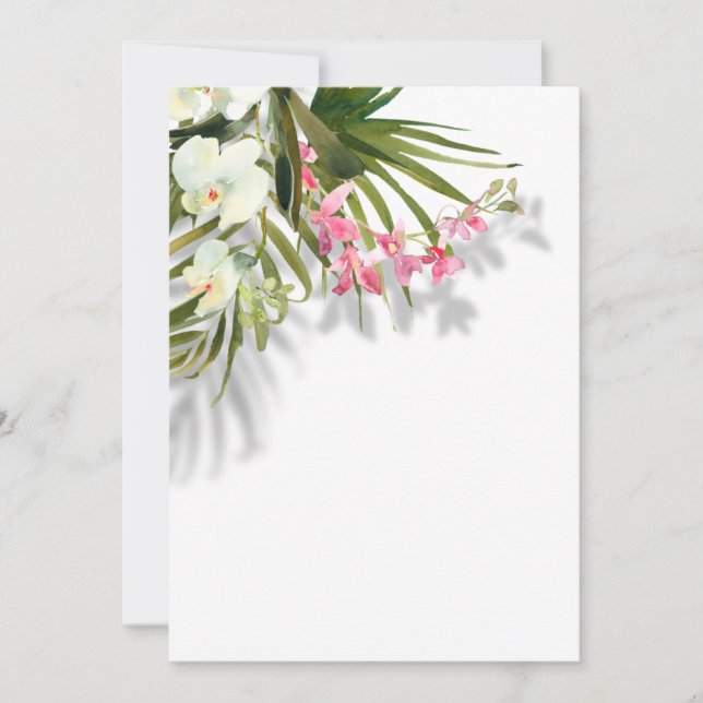 Elegante Pink Floral Palms Shadows Beach Hochzeit Einladung (Vorderseite)