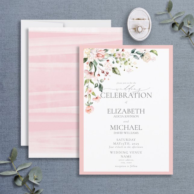 Elegante Pink Floral Watercolor Calligrafy Wedding Einladung (Von Creator hochgeladen)