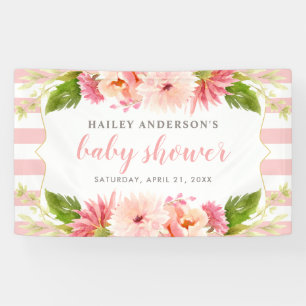 Elegante Pink Floral Watercolor Girl Dusche Banner