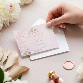 Elegante Pink Florals Moon Stars Tiara Quinceañera RSVP Karte