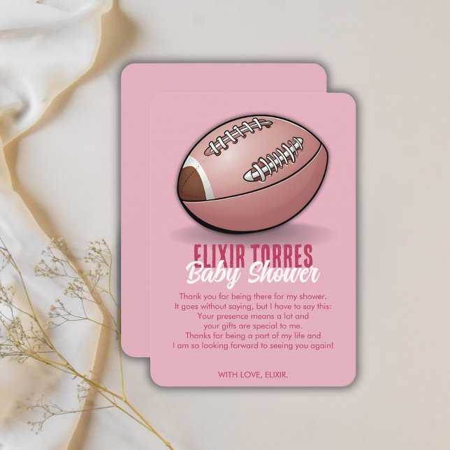 Elegante Pink Football Baby Dusche Dankeskarte (Von Creator hochgeladen)