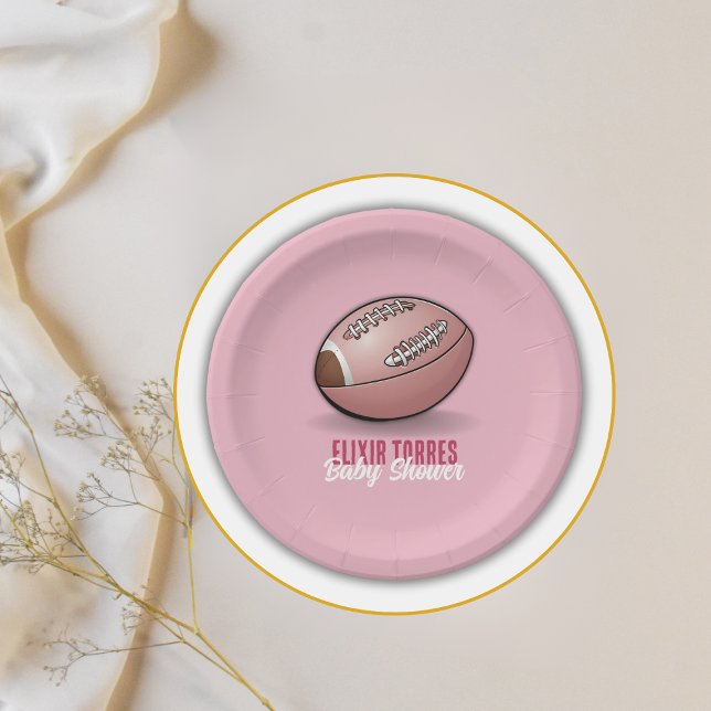 Elegante Pink Football Baby Dusche Pappteller (Von Creator hochgeladen)