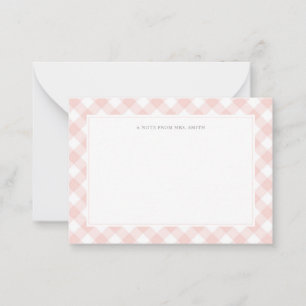 Elegante Pink Gingham Kariert Teacher Note Card Mitteilungskarte