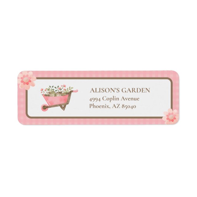 Elegante Pink Gingham Watercolor Garden Adresse (Vorne)